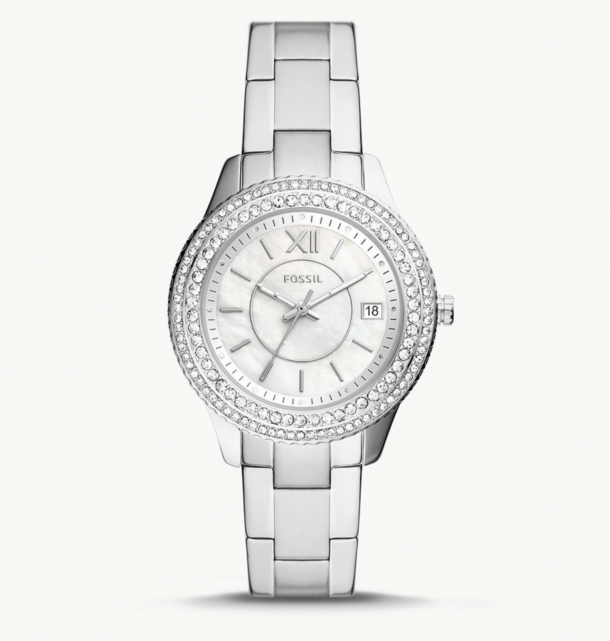 Stella Three-Hand Date Stainless Steel Watch | Fossil | Luby 