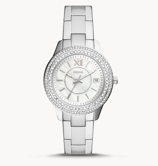 Stella Three-Hand Date Stainless Steel Watch | Fossil | Luby 