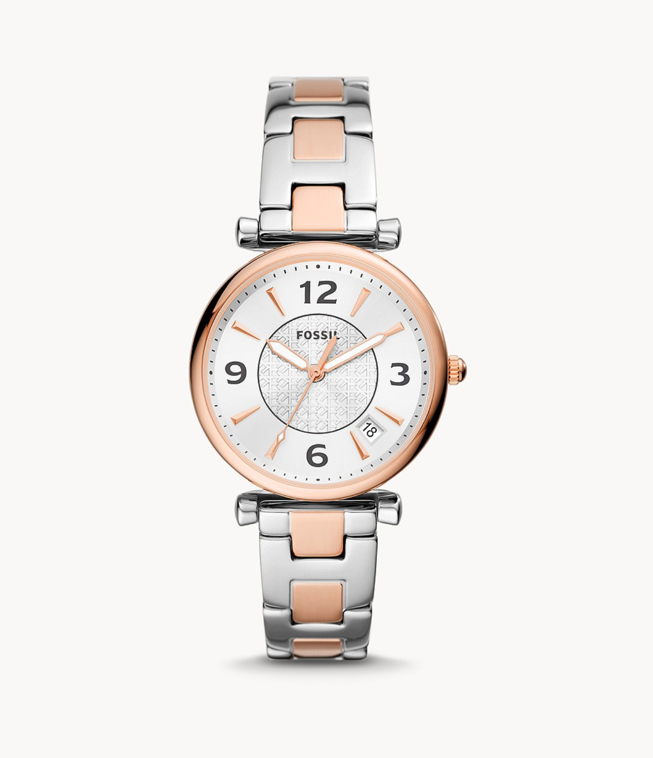 Carlie Three-Hand Date Two-Tone Stainless Steel Watch | Fossil | Luby 