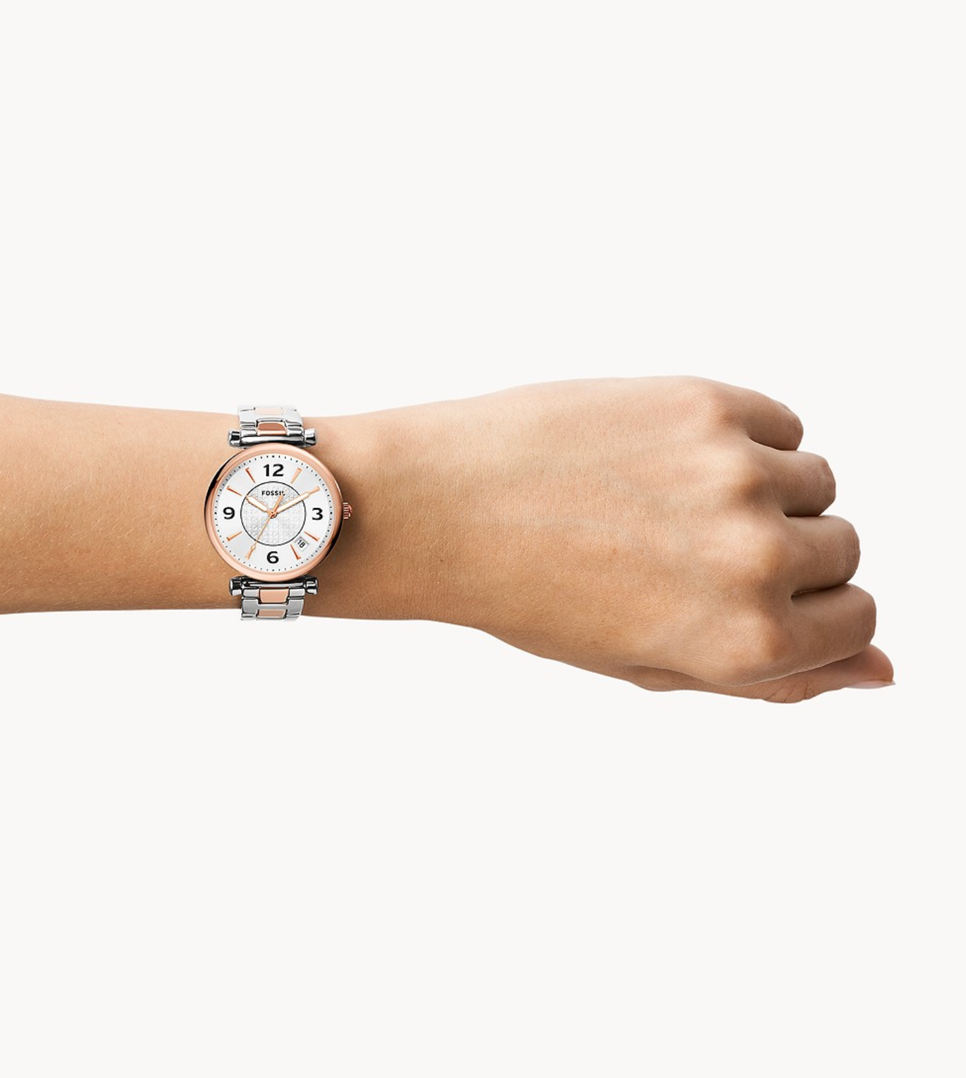 Carlie Three-Hand Date Two-Tone Stainless Steel Watch | Fossil | Luby 