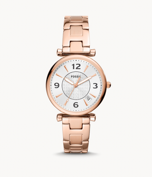 Carlie Three-Hand Date Rose Gold-Tone Stainless Steel Watch | Fossil | Luby 