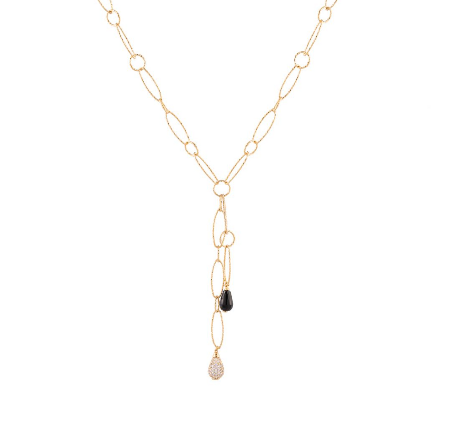 Tulip Two Teardrop Black and Stones Necklace | Rebecca | Luby 