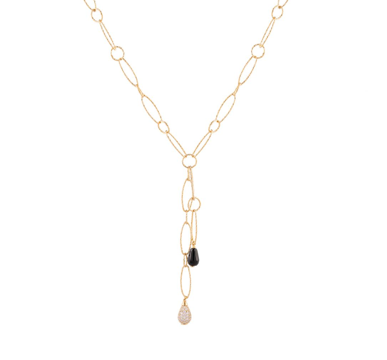 Tulip Two Teardrop Black and Stones Necklace | Rebecca | Luby 