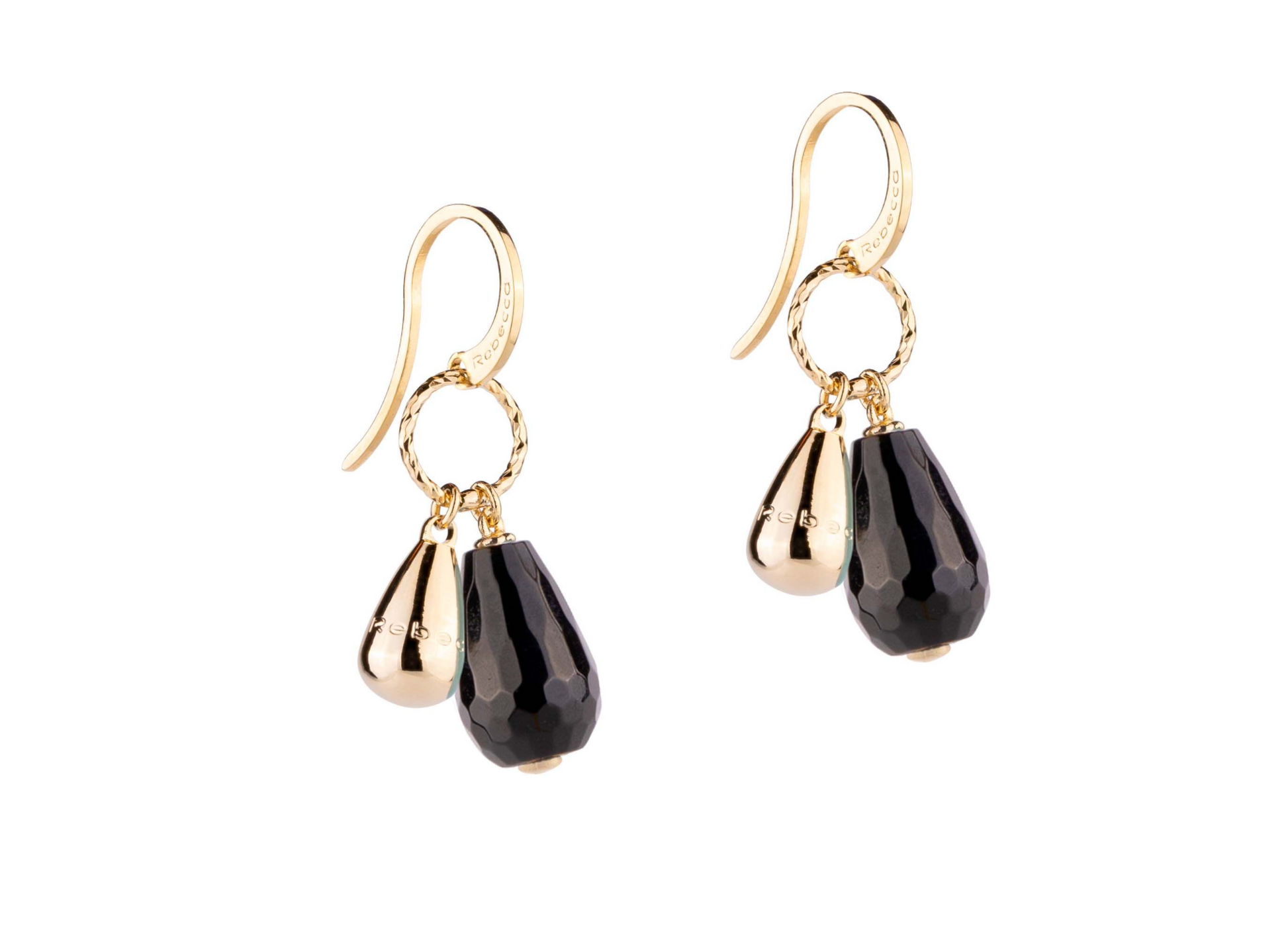 Tulipe Two Stones Black/ Gold Earring | Rebecca | Luby 