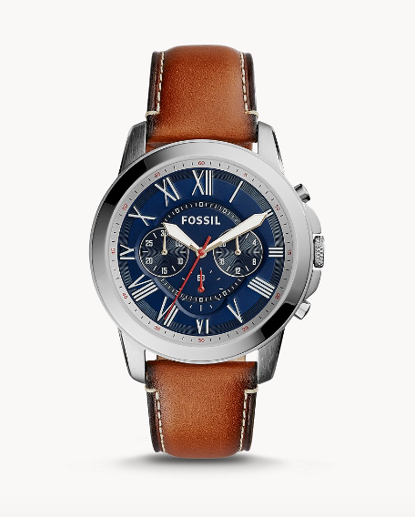 Grant Chronograph Light Brown Leather Watch | Fossil | Luby 