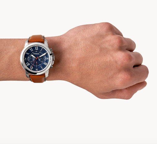 Grant Chronograph Light Brown Leather Watch | Fossil | Luby 
