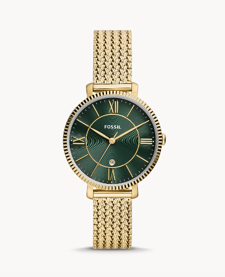 Jacqueline Three-Hand Date Gold-Tone Stainless Steel Watch | Fossil | Luby 