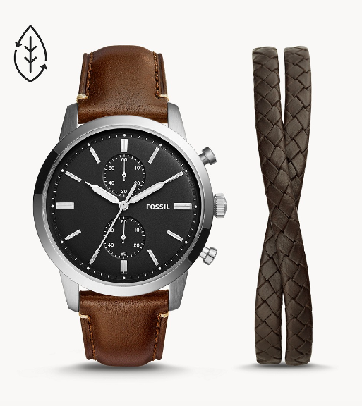 Townsman Chronograph Brown Eco Leather Watch and Bracelet Set | Fossil | Luby 