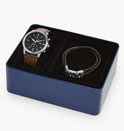 Townsman Chronograph Brown Eco Leather Watch and Bracelet Set | Fossil | Luby 