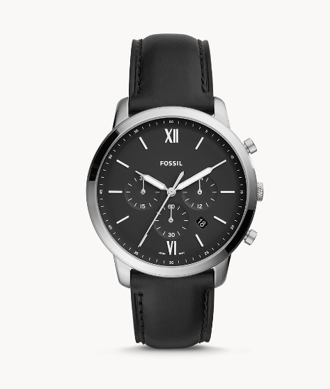 Neutra Chronograph Black Leather Watch | Fossil | Luby 