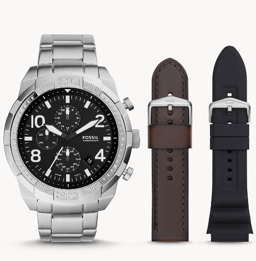 Bronson Chronograph Stainless Steel Watch and Interchangeable Strap Set | Fossil | Luby 