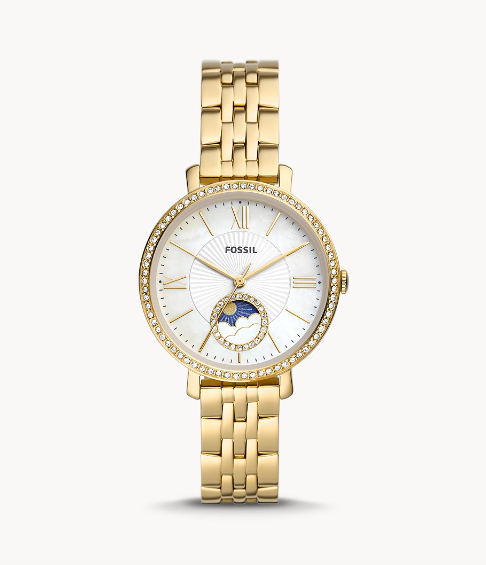 Jacqueline Sun Moon Multifunction Gold-Tone Stainless Steel Watch | Fossil | Luby 