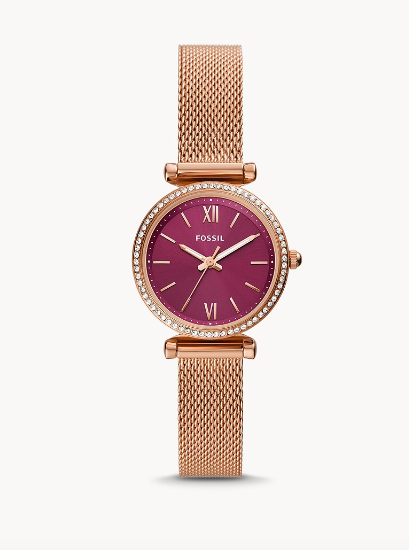 Carlie Mini Three-Hand Rose Gold-Tone Stainless Steel Mesh Watch | Fossil | Luby 