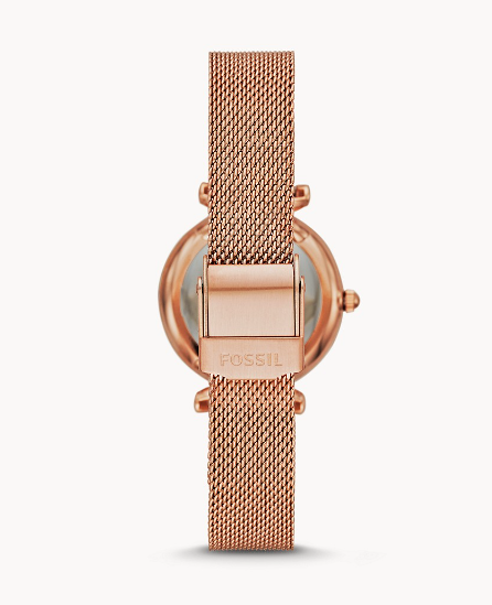 Carlie Mini Three-Hand Rose Gold-Tone Stainless Steel Mesh Watch | Fossil | Luby 