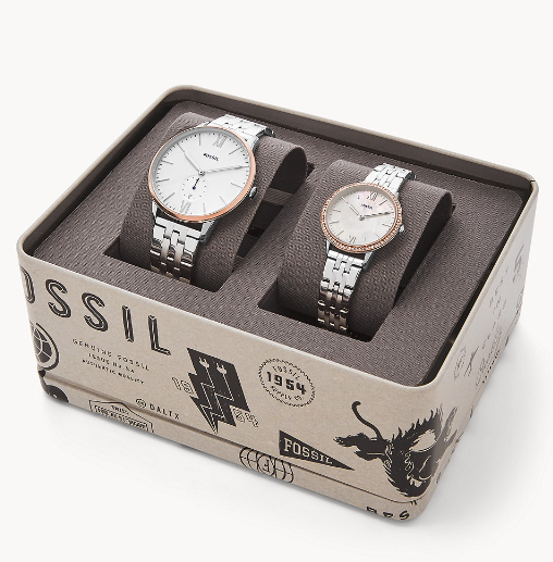 His & Her Three-Hand Stainless Steel Watch Box Set | Fossil | Luby 