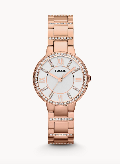 Reloj Virginia de acero inoxidable en tono oro rosa | Fossil | Luby 