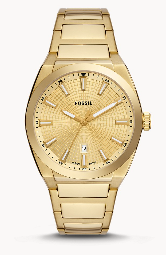 Everett Three-Hand Date Gold-Tone Stainless Steel Watch | Fossil | Luby 