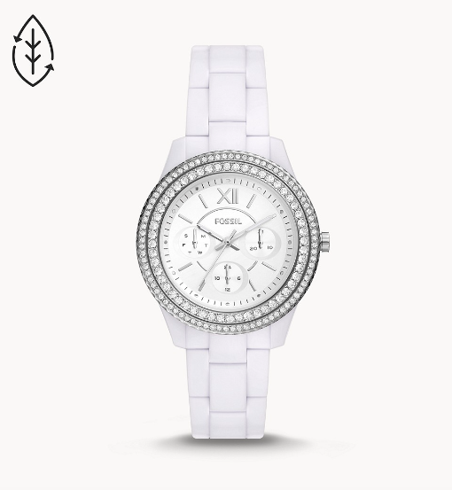 Reloj multifunción Stella de aceite de ricino de color blanco | Fossil | Luby 