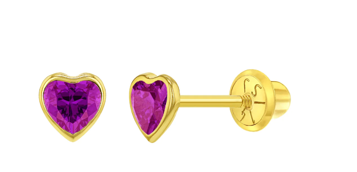 Bezel CZ Heart Baby Girl Earrings | Children Collection | Luby 