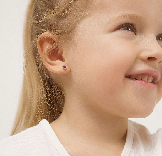 Bezel CZ Heart Baby Girl Earrings | Children Collection | Luby 