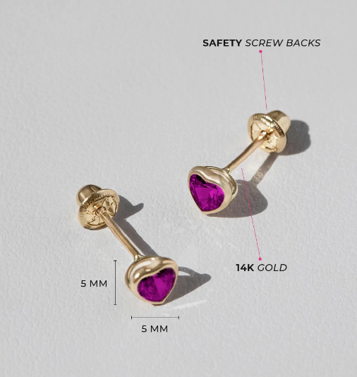 Bezel CZ Heart Baby Girl Earrings | Children Collection | Luby 