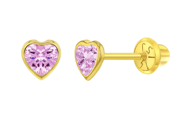 Bezel CZ Heart Baby Girl Earrings | Children Collection | Luby 