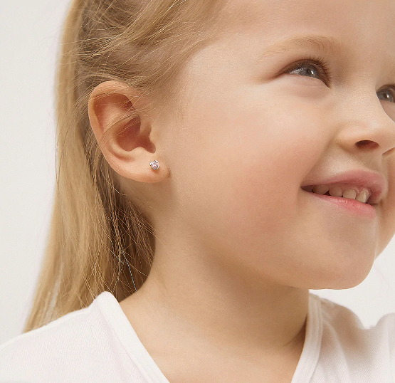 Bezel CZ Heart Baby Girl Earrings | Children Collection | Luby 