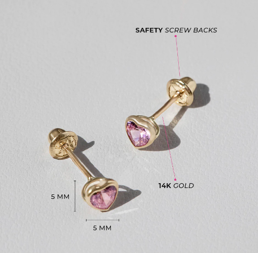 Bezel CZ Heart Baby Girl Earrings | Children Collection | Luby 