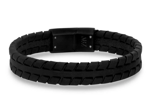 Black Tire Track Leather Bracelet | ARZ Steel | Luby 