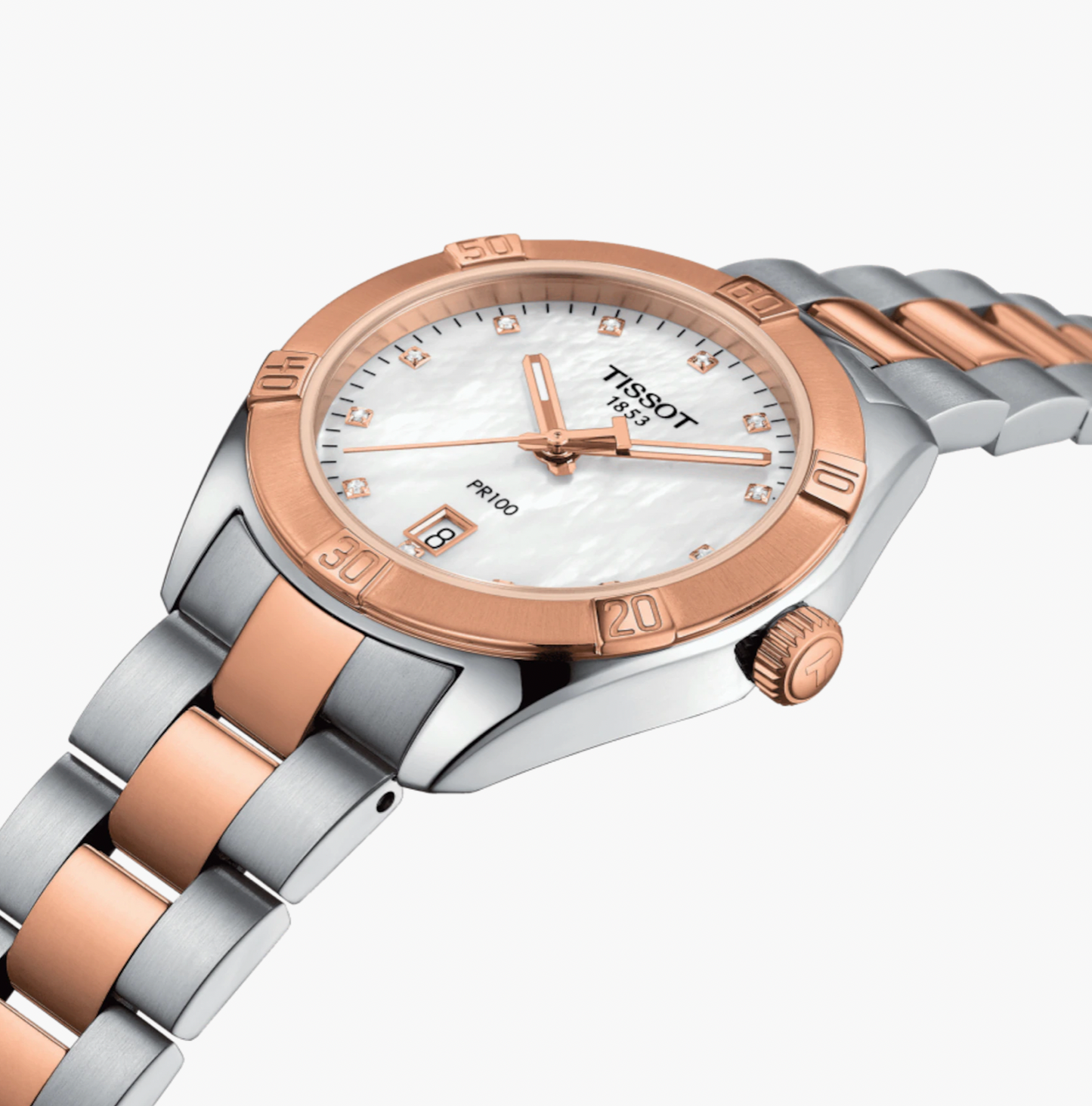 PR 100 Sport Chic Silver-Rose Gold Mother of Pearl | Tissot | Luby 