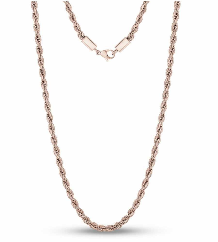 Cadena de cuerda de acero de oro rosa