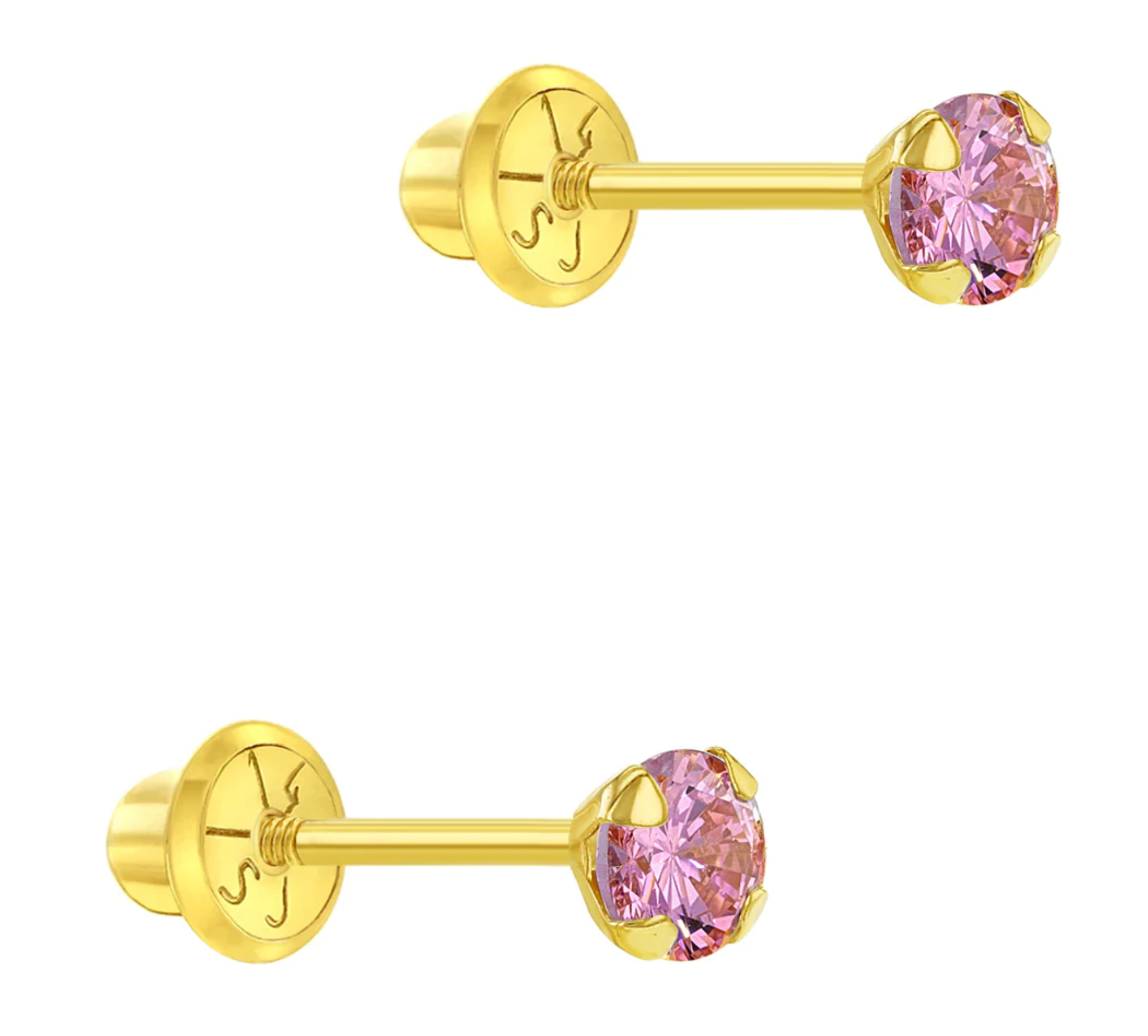 14k Flush CZ Solitaire Toddler Earrings | Children Collection | Luby 