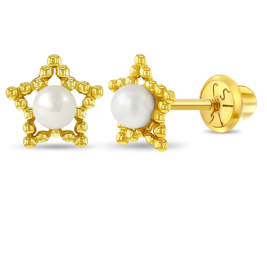 14k Star & Pearl Girl Earrings | Children Collection | Luby 