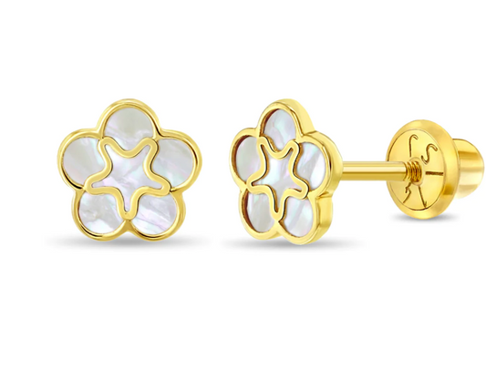 14k Mother of Pearl Flower Girls Earrings | Children Collection | Luby 