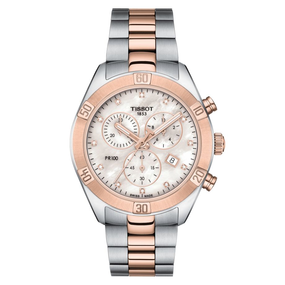 PR 100 Sport Chic Chronograph (Silver/Carnation Gold) | Tissot | Luby 
