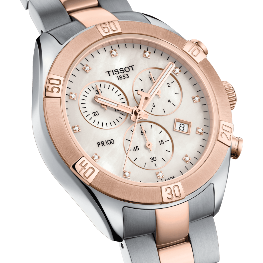 PR 100 Sport Chic Chronograph (Silver/Carnation Gold) | Tissot | Luby 