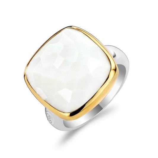 BIG GOLD WHITE RING | Ti Sento Milano | Luby 