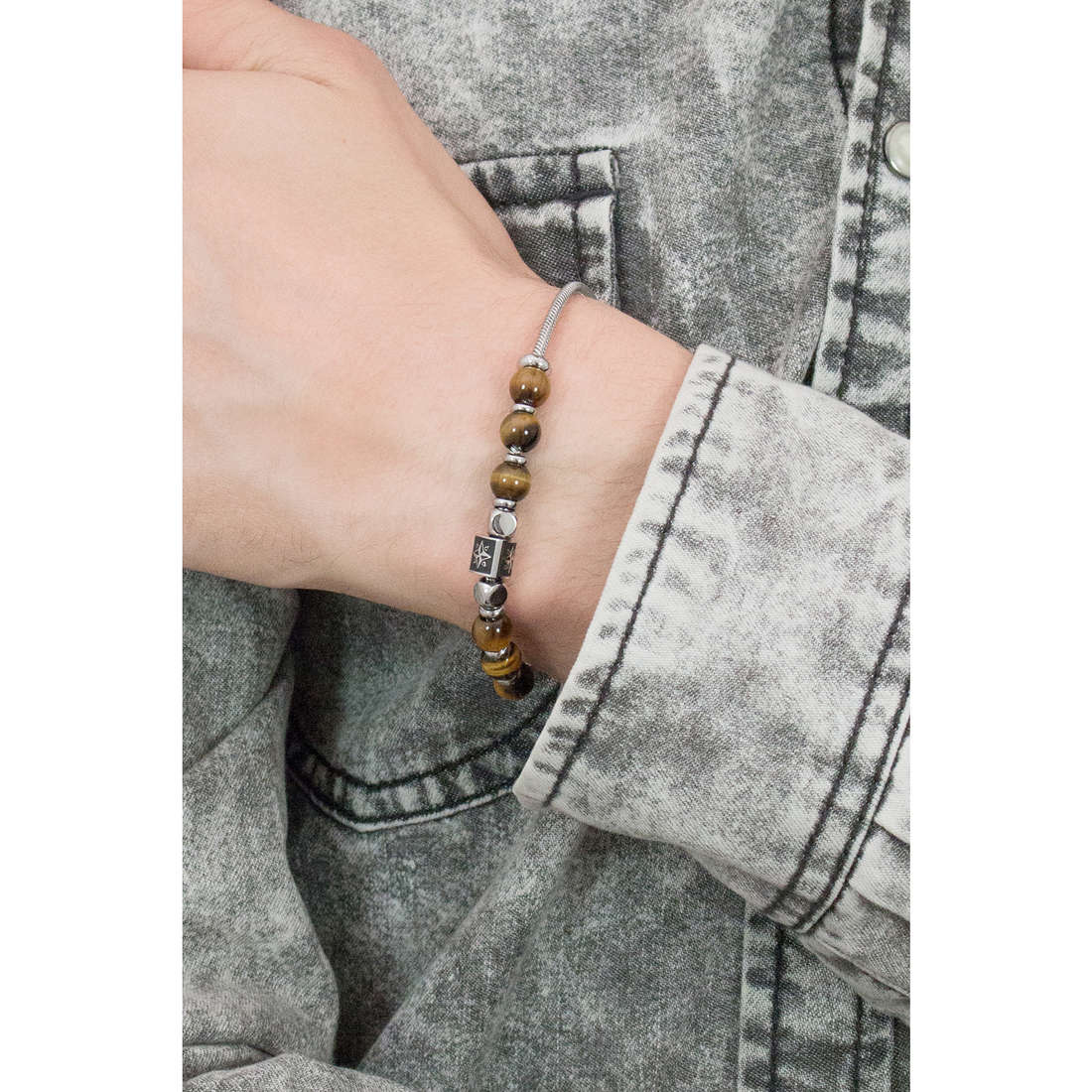 TJ Man Yellow Tiger's Eye and Navigation Star Bracelet (Silver-Yellow) | Brosway Italia | Luby 