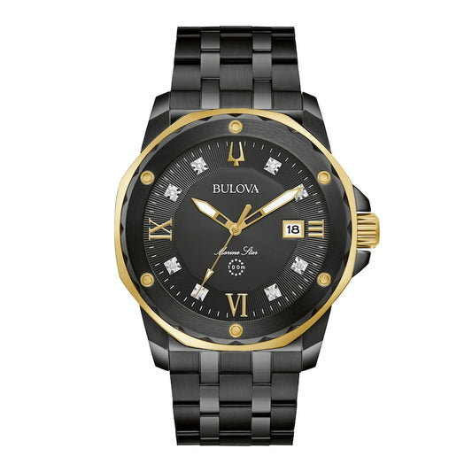 Bulova Marine Star Mens Diamond Accent Black Stainless Steel Bracelet Watch 98d176 | Bulova | Luby 