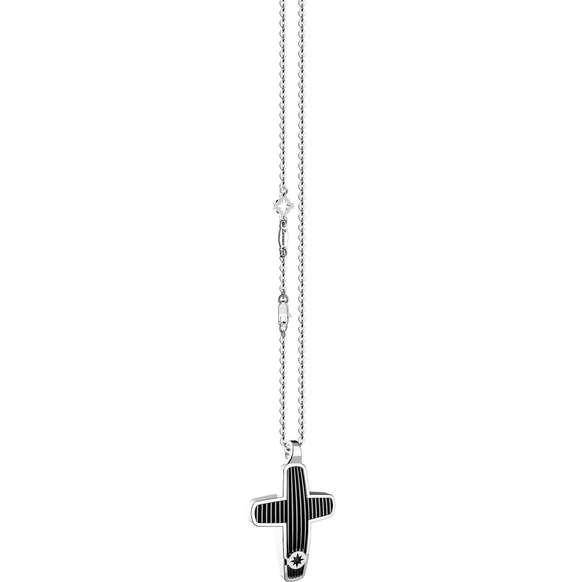 Silver Striped Cross Pendant Necklace | Zancan | Luby 