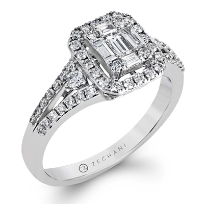 Zeghani White Gold Princess Cut Halo Engagement Ring | Zeghani | Luby 