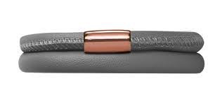 Brazalete de cuero gris con doble vuelta (oro rosa/gris)