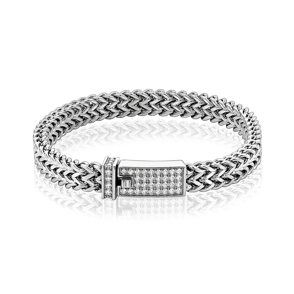 Stainless-Steel Double Franco Link with C.Z Stones Bracelet | ARZ Steel | Luby 