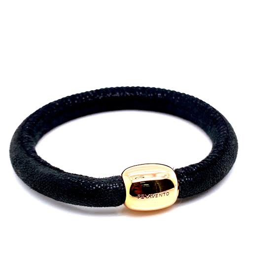 Pulsera de Cuero Negro en Oro Rosa de 18k
