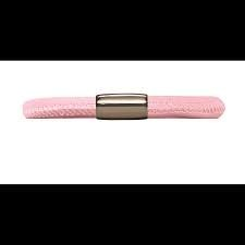 Brazalete de cuero con una sola vuelta de rosa (plata/rosa)