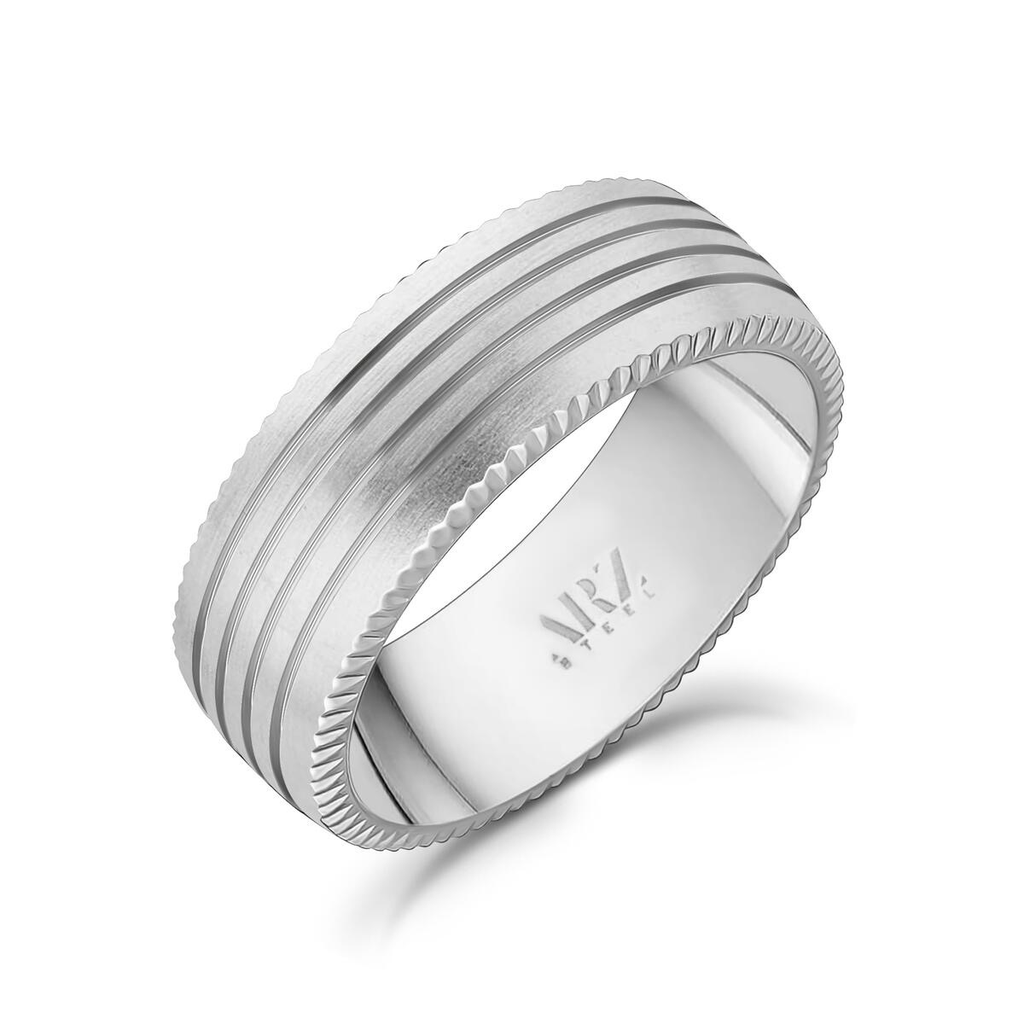 Matte Steel 4-Lined Diamond Cut Ring | ARZ Steel | Luby 