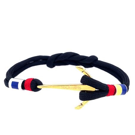 Double cord w anchor flags silver ,  black cord stainless steel. | Seaknots | Luby 