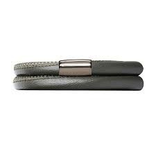 Anthracite Double Wrap Metallic Leather Bracelet (Silver)