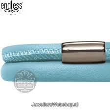 Pulsera de cuero azul claro con doble vuelta (plata/azul claro)
