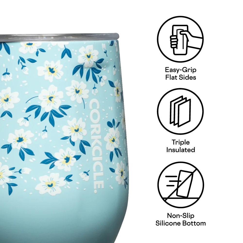 Stemless 12oz Ditsy Floral Blue | Corkcicle | Luby 